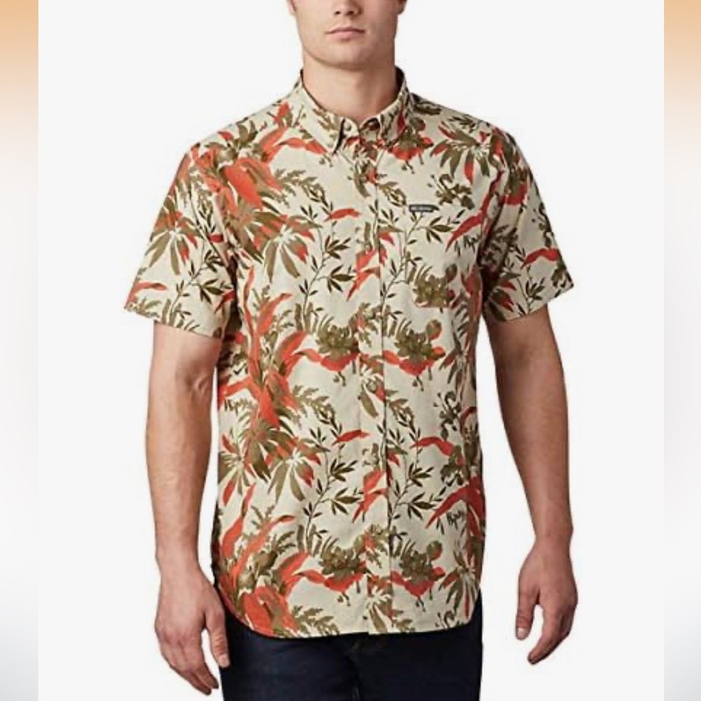 NWOT Columbia Mens Rapid Rivers Printed Shirt Short Sleeve Button Down Shirt XLT